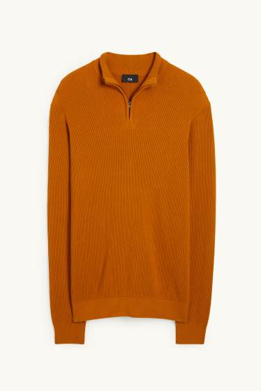 Men - Jumper and shirt - regular fit - button-down collar - havanna
