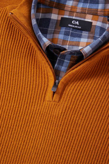 Men - Jumper and shirt - regular fit - button-down collar - havanna