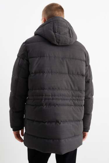 Heren - Parka met capuchon en rand van imitatiebont - winter - donkergrijs