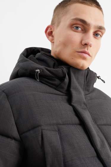 Heren - Parka met capuchon en rand van imitatiebont - winter - donkergrijs