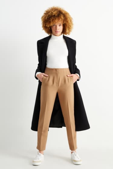 Donna - Pantaloni di stoffa - vita alta - tapered fit - marrone chiaro