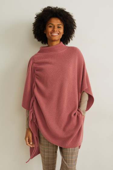 Mujer - Poncho de punto con mezcla de cachemir - rosa oscuro