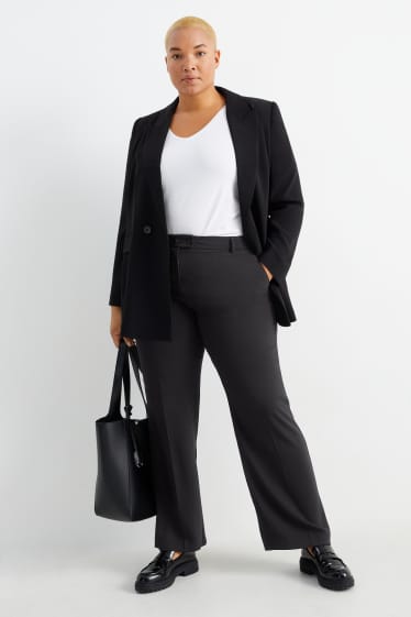 Femmes - Pantalon de toile - mid waist - straight fit - noir