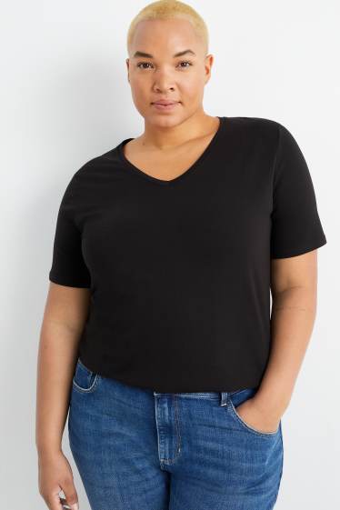 Femmes - Lot de 2 - T-shirts à encolure en V - noir