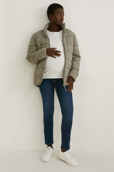 Women - Maternity quilted jacket with hood and baby puch - unisex - dark green