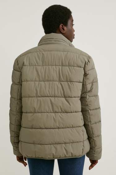 Women - Maternity quilted jacket with hood and baby puch - unisex - dark green
