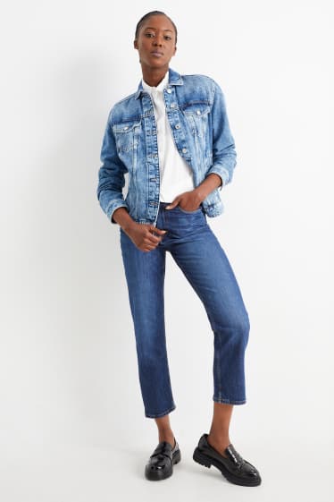 Damen - Crop Straight Jeans - High Waist - jeansblau