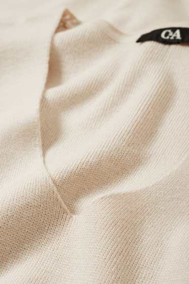 Damen - Basic-Pullover mit V-Ausschnitt - hellbeige
