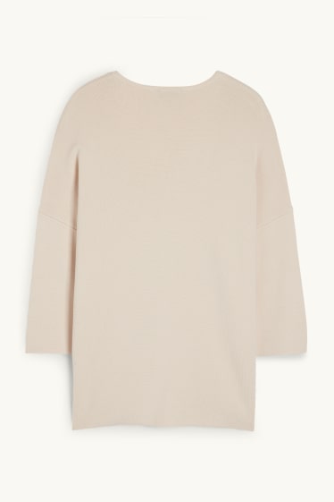 Damen - Basic-Pullover mit V-Ausschnitt - hellbeige