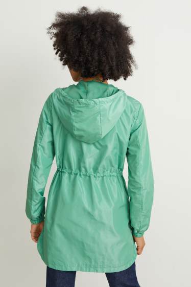 Damen - Jacke mit Kapuze und Tasche - faltbar - grün