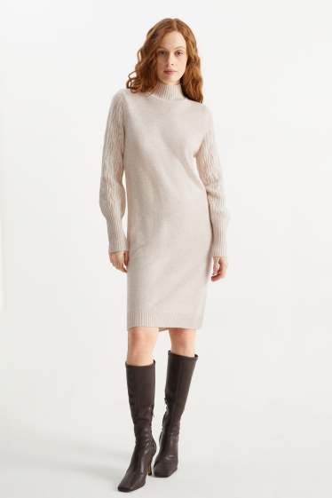Femmes - Robe en cachemire - beige chiné