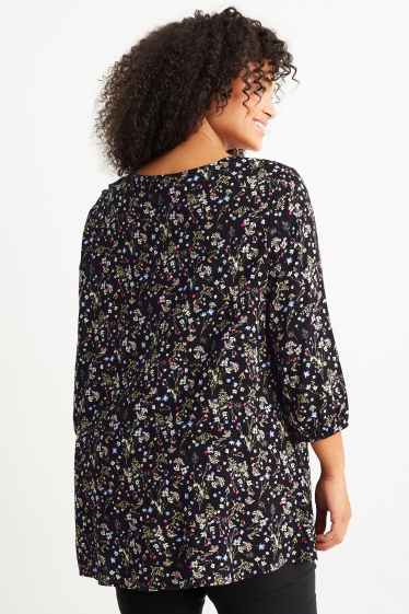 Dames - Blouse - gebloemd - zwart