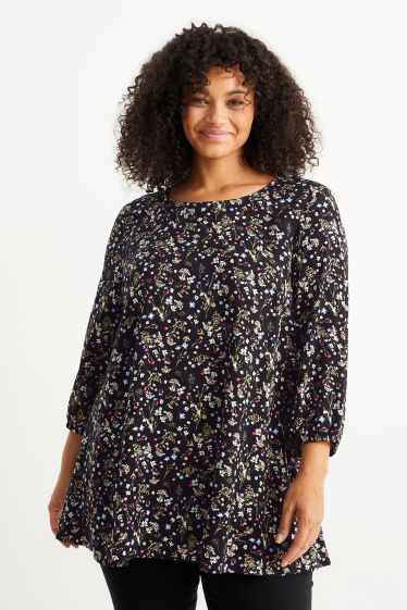 Dames - Blouse - gebloemd - zwart