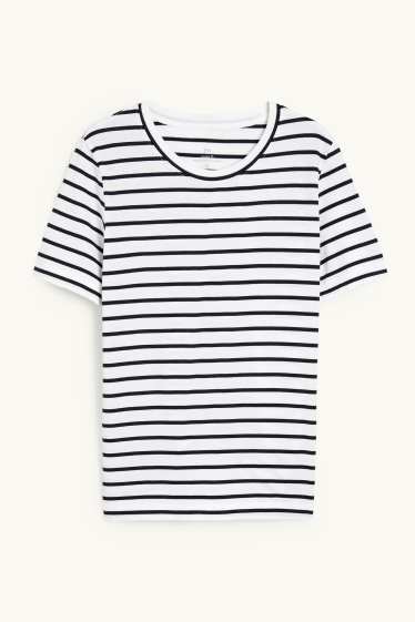 Damen - Basic-T-Shirt - gestreift - weiß