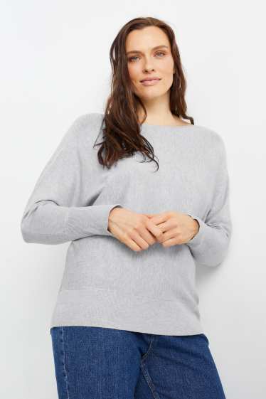 Femmes - Pullover en délicate maille - gris clair chiné