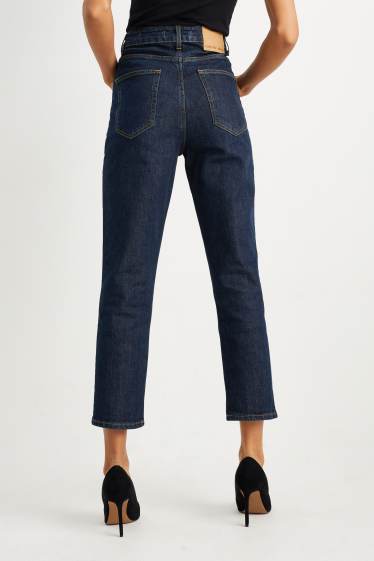 Women - Cropped straight jeans - high waist - blue denim