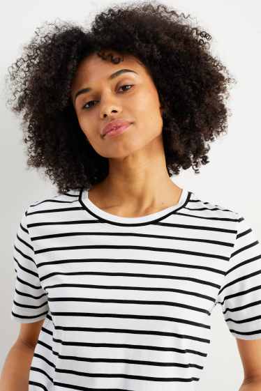 Damen - Basic-T-Shirt - gestreift - weiß