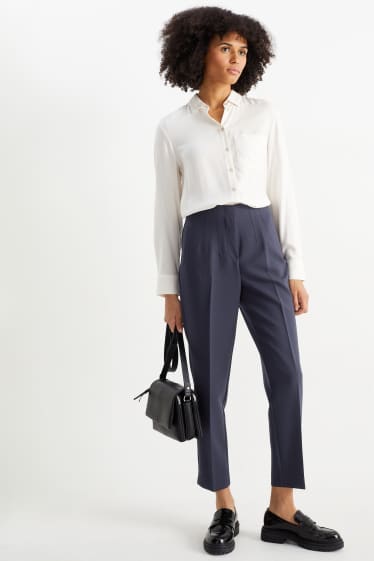 Women - Cloth trousers - high waist - tapered fit - dark blue
