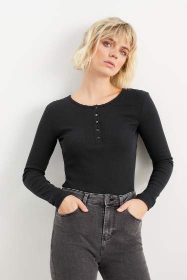Damen - Basic-Langarmshirt - schwarz
