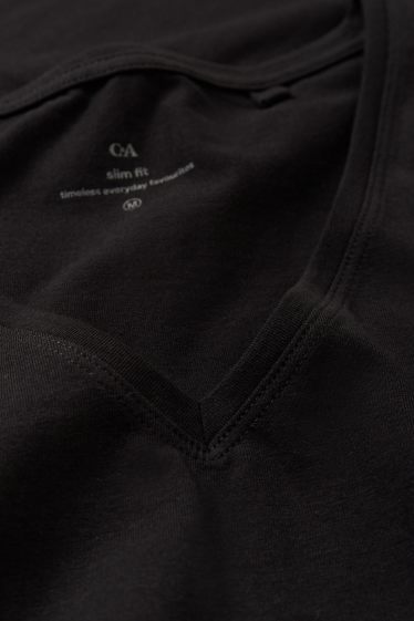 Dames - Set van 3 - basic T-shirt met V-hals - zwart
