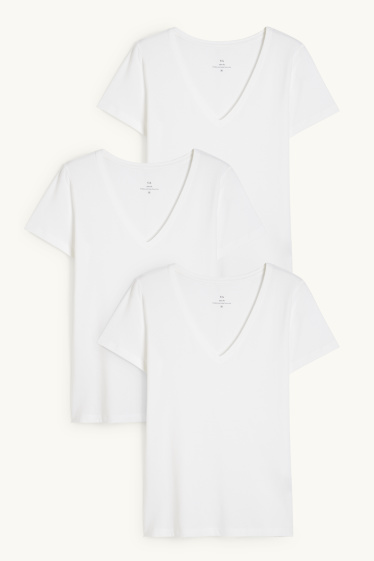 Femmes - Lot de 3 - T-shirts basiques à col V - blanc