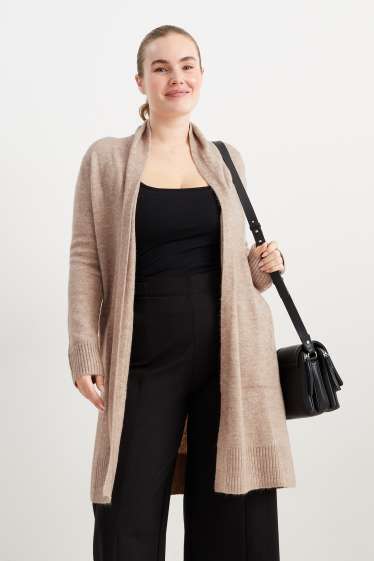 Damen - Lange Basic-Strickjacke - hellbeige