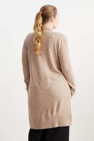 Damen - Lange Basic-Strickjacke - hellbeige
