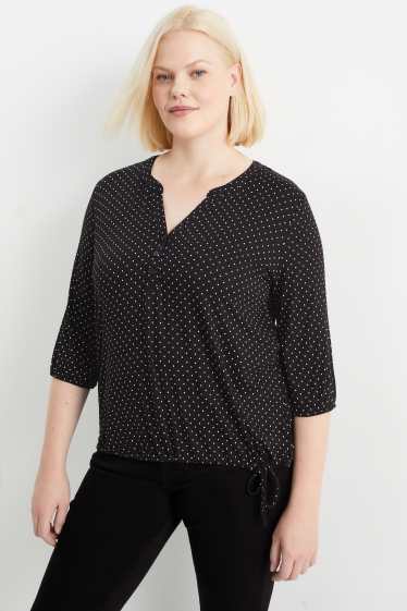 Women - Long sleeve top - polka dot - black