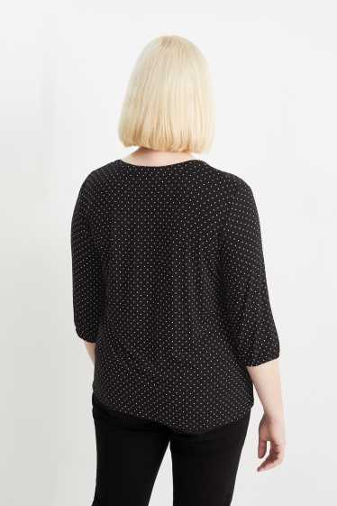 Women - Long sleeve top - polka dot - black
