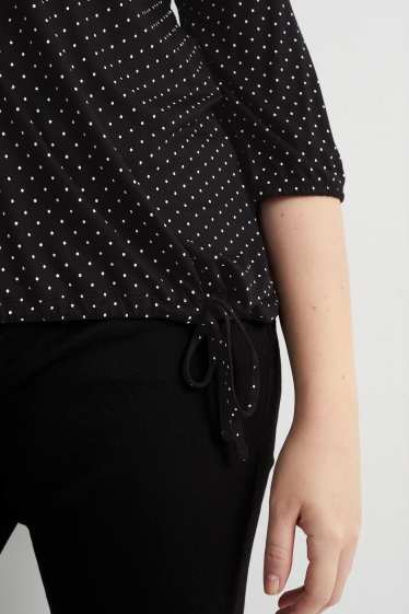 Women - Long sleeve top - polka dot - black