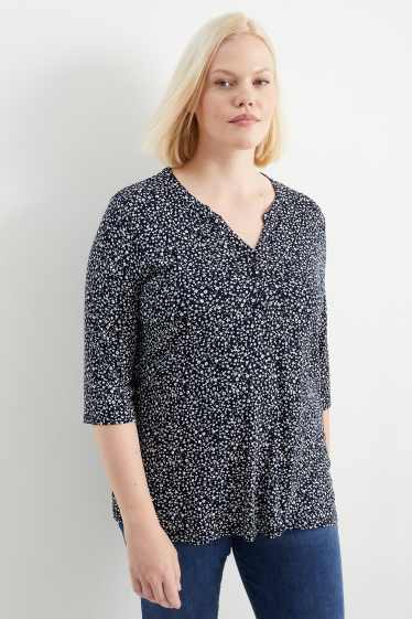 Women - Long sleeve top - floral - dark blue