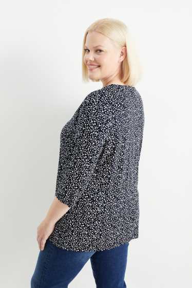 Women - Long sleeve top - floral - dark blue