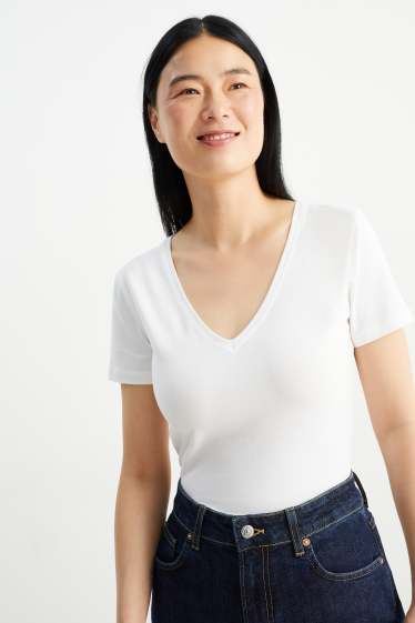 Femmes - Lot de 3 - T-shirts basiques à col V - blanc