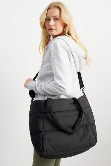 Damen - Großer Stepp-Shopper mit abnehmbarem Taschengurt - schwarz