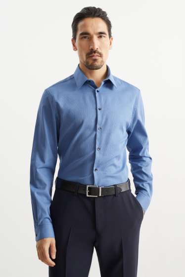 Men - Business košile - slim fit - kent - snadné žehlení - se vzorem - blue