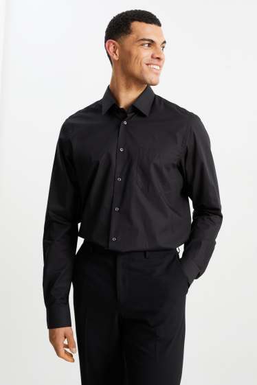 Hommes - Chemise de bureau - regular fit - manches ultra-longues - facile à repasser - noir