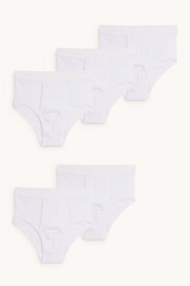 Hommes - Lot de 5 - slips avec braguette - fines côtes - blanc