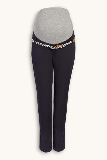 Dámské - Těhotenské kalhoty chino s páskem - slim fit - tmavomodrá