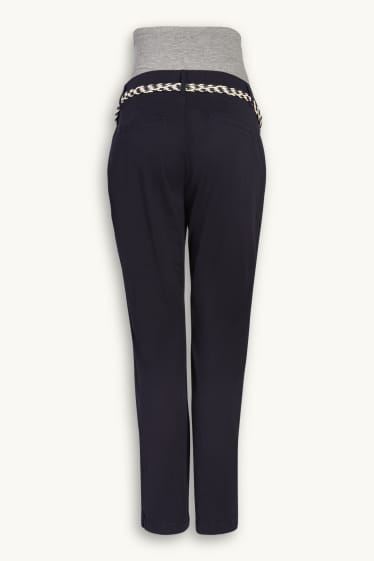 Dámské - Těhotenské kalhoty chino s páskem - slim fit - tmavomodrá