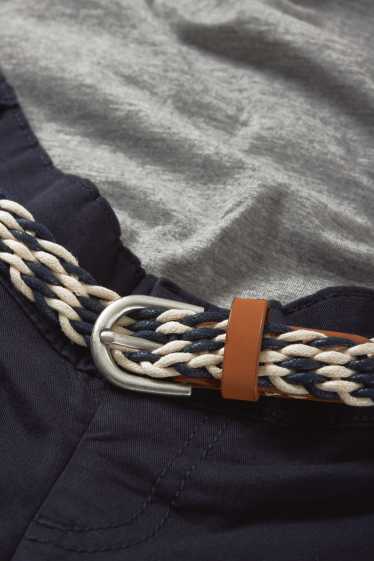 Dámské - Těhotenské kalhoty chino s páskem - slim fit - tmavomodrá