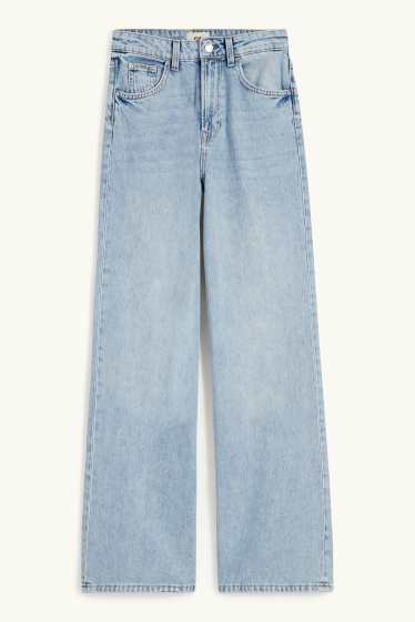 Dames - Wide leg jeans - high waist - jeanslichtblauw