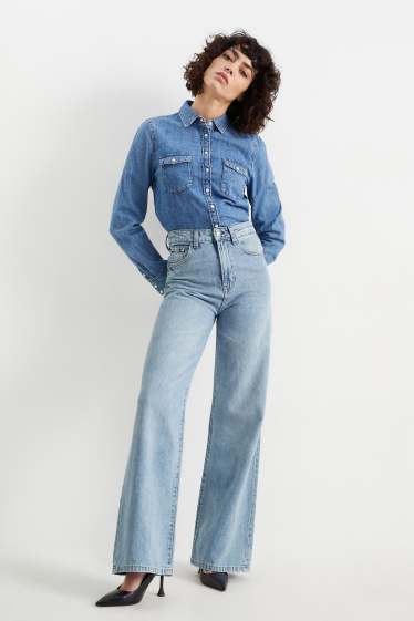 Dames - Wide leg jeans - high waist - jeanslichtblauw