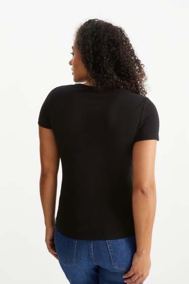 Dames - Set van 3 - basic T-shirt met V-hals - zwart