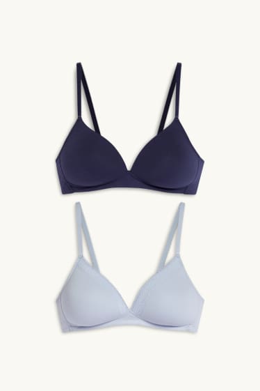 Donna - Confezione da 2 - reggiseno senza ferretti - imbottito - blu / azzurro