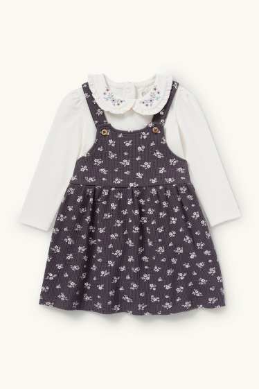 Bébés filles - Petites fleurs - ensemble bébé - 2 pièces - gris foncé
