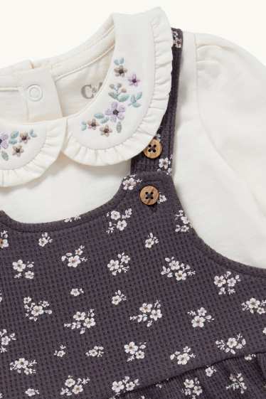 Bébés filles - Petites fleurs - ensemble bébé - 2 pièces - gris foncé