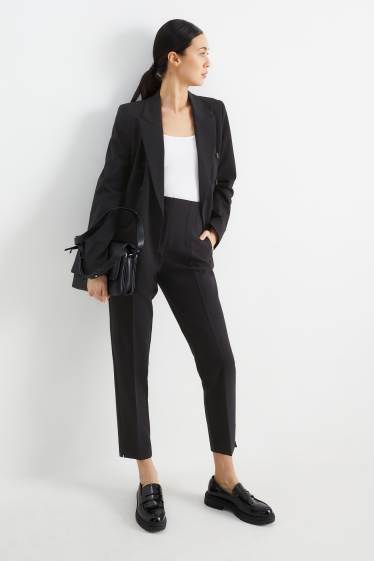 Women - Cloth trousers - high waist - tapered fit - black