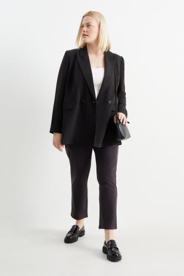 Femmes - Pantalon en toile - mid waist - straight fit - noir