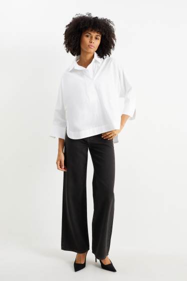 Women - Wide leg jeans - high waist - denim-dark gray