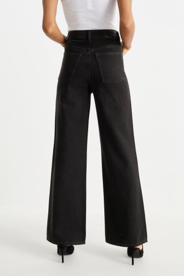 Women - Wide leg jeans - high waist - denim-dark gray